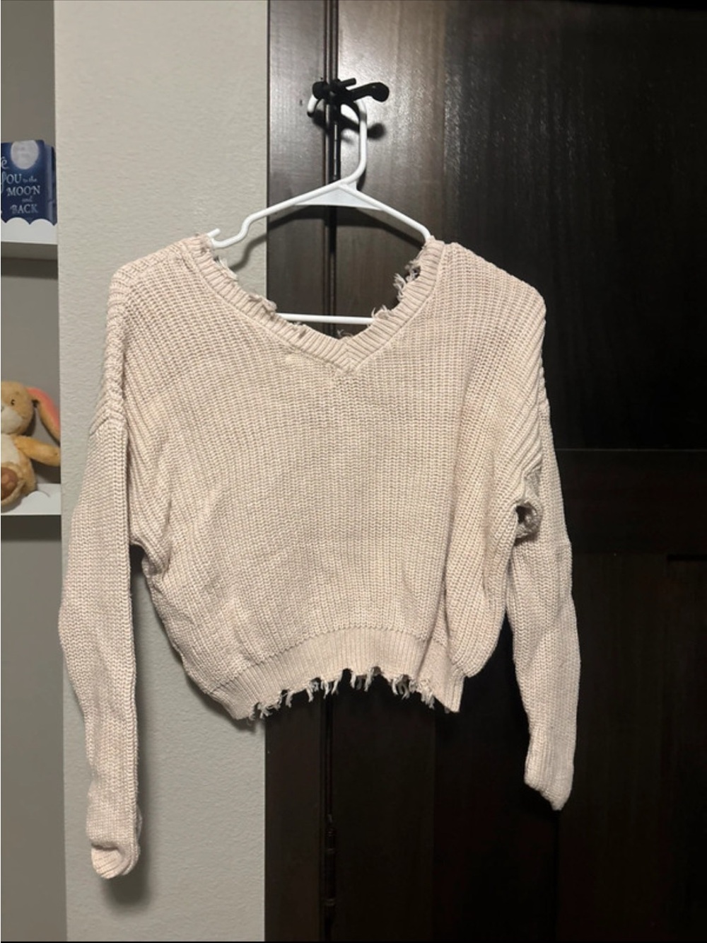 Amazon Women's Distressed V-Neck Sweater - Cream